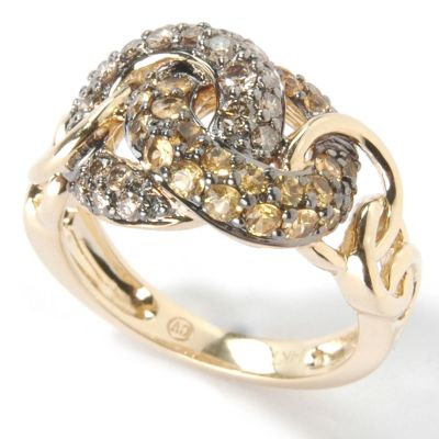 14K Gold Yellow Sapphire & Chocolate Diamond Knot Ring