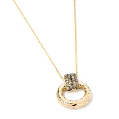 14K Gold Chocolate Diamond Textured Pendant w/ 18" Chain