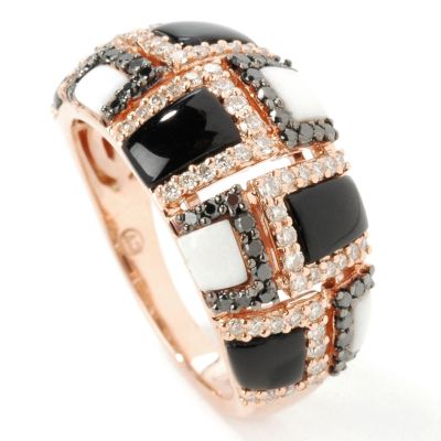 14K Rose Gold Black / White Agate, Onyx & Diamond Ring