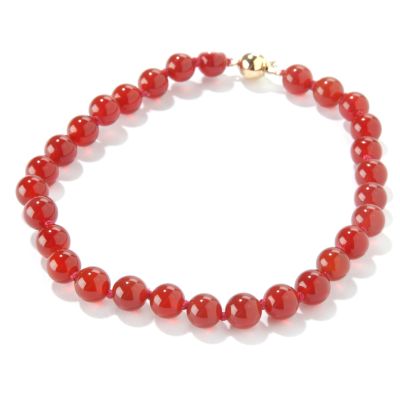 14K Gold 8" Red Agate Bead Bracelet