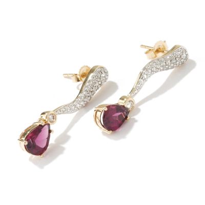 14K Gold Rhodolite & Diamond Drop Earrings