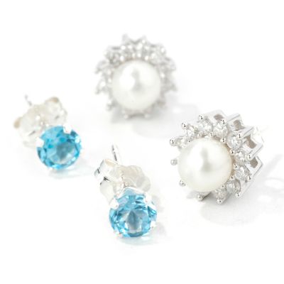14K White Gold Diamond Earring Jackets w/ Two Pairs of Stud Earrings