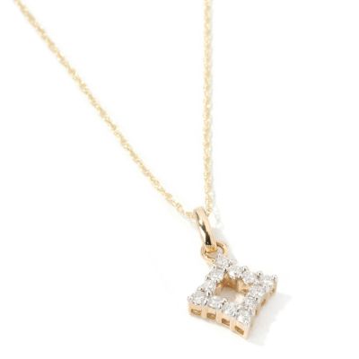 14K Gold Diamond Circle or Square Pendant w/ Chain