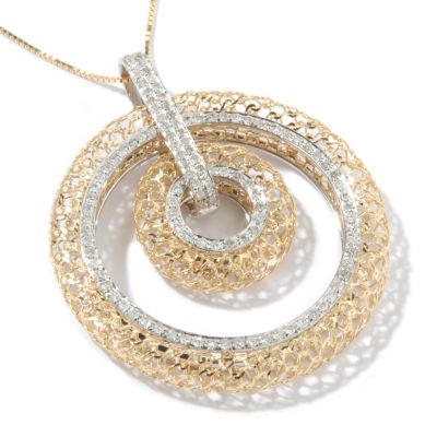 18K White / Yellow Gold Diamond Caged Circle Pendant w/ Chain