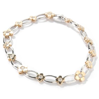 14K White / Yellow Gold 7" Diamond Flower Bracelet