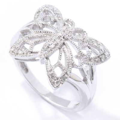 14K White Gold Diamond Butterfly Ring