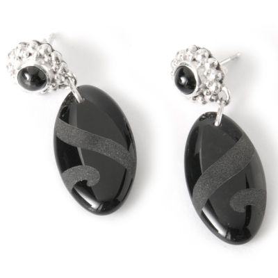 Sterling Silver Black Obsidian & Star Diopside Earrings