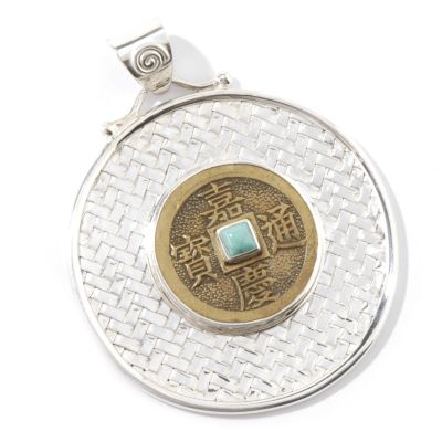 Sterling Silver Chinese Coin & Turquoise Pendant