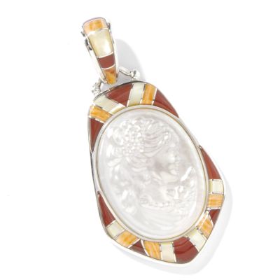 Sterling Silver Cultured Mabe Pearl & Multi-Gem Cameo Pendant