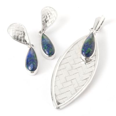 Sterling Silver Azurite Pendant & Earrings Set