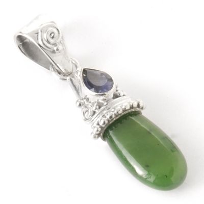 Sterling Silver Jade & Iolite Pendant