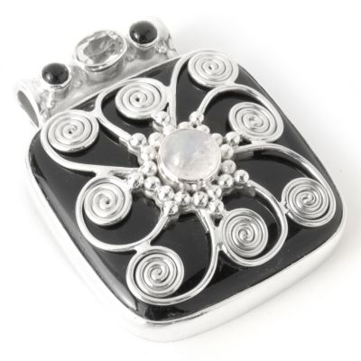 Sterling Silver Obsidian & Multi-Gem Pendant w/ Chain