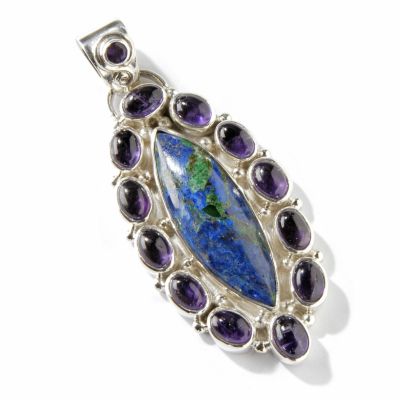 Sterling Silver Azurite & Amethyst Pendant