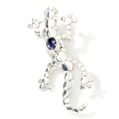 Sterling Silver Iolite Gecko Pin