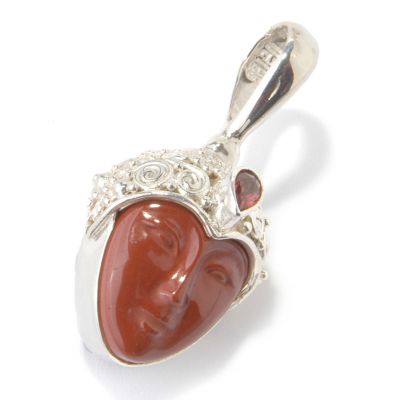 Sterling Silver Red Jasper/Obsidian & Gemstone Reversible Pendant