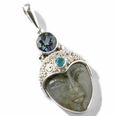 Sterling Silver Labradorite, Neptune Topaz, & Quartz Goddess Pendant