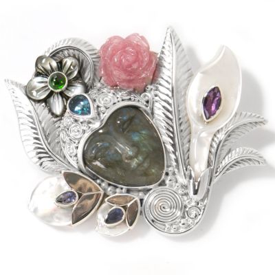 Sterling Silver Labradorite & Multi-Gem Goddess Pin / Pendant