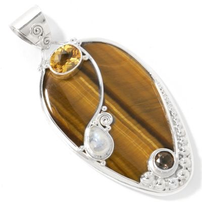 Sterling Silver Tiger Eye & Multi-Gem Pendant