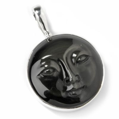 Sterling Silver Reversible Rainbow Obsidian & White Mother-of-Pearl Pendant