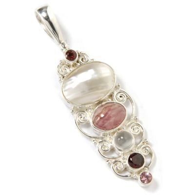 Sterling Silver Cultured Mabe Pearl & Multi-Gem Pendant