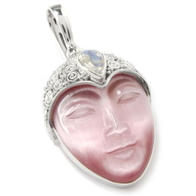 Sterling Silver Fiber Optic & Moonstone Goddess Pendant