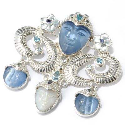 Sterling Silver Fiber Optic & Multi-Gem Goddess Pin/Pendant
