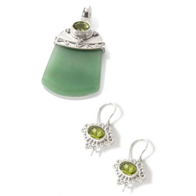 Sterling Silver Aventurine & Peridot Pendant & Earrings Set