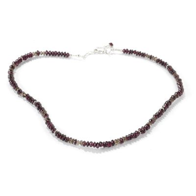 Sterling Silver Garnet & Smoky Quartz Beaded Necklace w/ 2" Extender