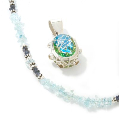 Sterling Silver Topaz/Iolite Necklace & Rutilated Quartz/Citrine Pendant