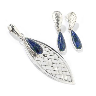 Sterling Silver Woven Azurite Earrings & Pendant Set