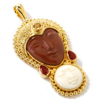 Sterling Silver / 22K Vermeil Red Jasper & Multi-Gem Goddess Pendant