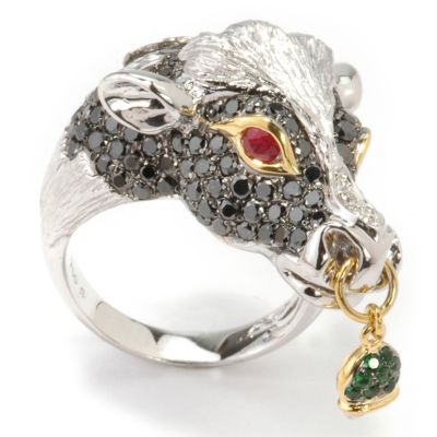 18K WG Black/White Diamond & Multi-Gemstone Bull Ring