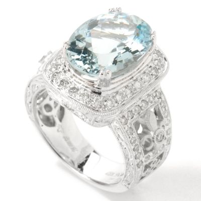18K WG Aquamarine & Diamond Fleur de Lis Ring