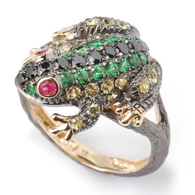 14K Gold Multi-Gemstone Frog or Iguana Choice Ring
