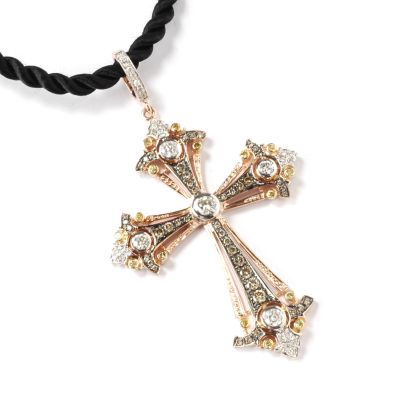 18K RG 1.91ct Multi-Color Diamond Cross Pendant w/ Chain