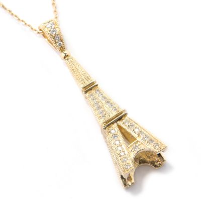 14K White or Yellow Gold Eiffel Tower Pendant w/ Chain