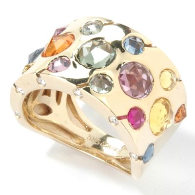 14K Gold Multi-Sapphire & Diamond Ring
