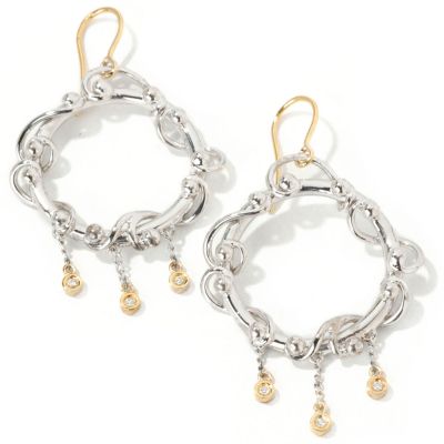 Sterling Silver / 14K Gold Diamond Dangle Hoop Earrings