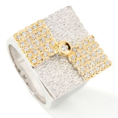 Sterling Silver / 14K Diamond Textured Square Ring
