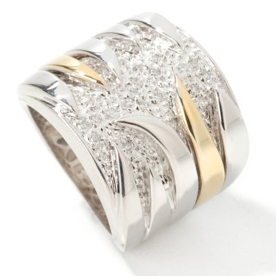 J307871 - Sterling Silver / 14K Gold Diamond Vines Wide Ring