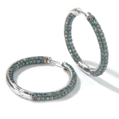 14K White Gold 1.96ct Blue Diamond Hoop Earrings