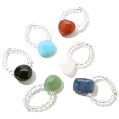 Set of Six Multi-Color Gemstone Wine Glass Charms