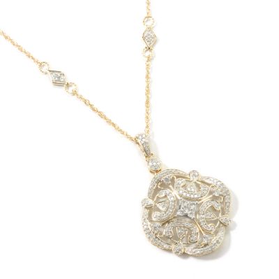 14K White or Yellow Gold 18 1.00ct Diamond Vintage-Style Necklace. YELLOW GOLD