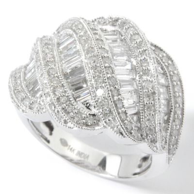 14K White Gold 2.00ct Baguette & Round Cut Diamond Ring