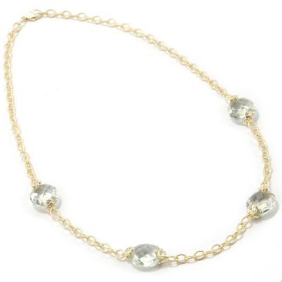 14K Gold 18" Green Quartz Station Necklace