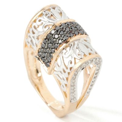 14K White / Yellow Gold Black & White Diamond Fold-Over Ring