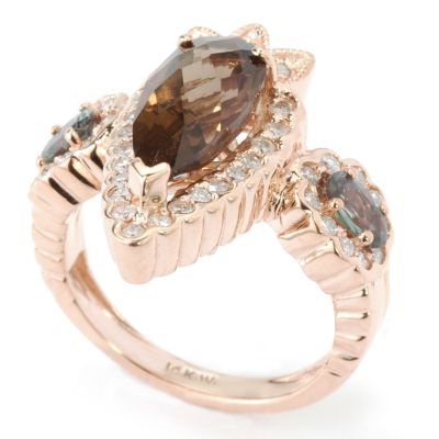14K RG Smoky Quartz, Alexandrite & Diamond Ring