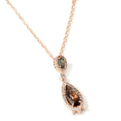 14K Rose Gold Smoky Quartz, Alexandrite & Diamond Pendant w/ Chain