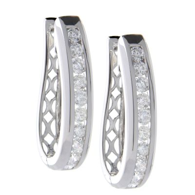 14K White Gold 3.00ct Diamond U-Shape Hoop Earrings