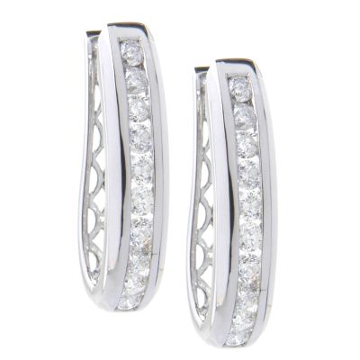 14K White Gold 2.00ct Diamond U-Shape Hoop Earrings